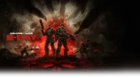 El logotipo de Gears of War: E-Day, Marcus y Dom sostienen sus armas, mientras que el caos del Día de Emergencia se desarrolla a su alrededor.