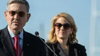 NASA Kennedy Director Bob Cabana and Gwynne Shotwell speak at a press conference before the SpaceX CRS-10 mission on February 19, 2017.
