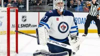 Connor Hellebuyck during a game against the Seattle Kraken in 2024