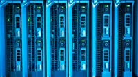 Detailed image of illuminated server racks showcasing modern technology infrastructure.