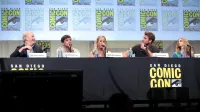 Francis Lawrence, Josh Hutcherson, Jennifer Lawrence, Liam Hemsworth and Willow Shields speaking at the 2015 San Diego Comic Con International, for "The Hunger Games: Mockingjay Part 2", at