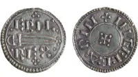 A complete Early-Medieval silver penny of Eric Bloodaxe dating to the period AD 952 – 954.
