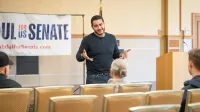 US Senate candidate for michigan Abdul El-Sayed meets voters at Michigan Technological University.