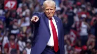 President of the United States Donald Trump speaking at an rally at Desert Diamond Arena in Glendale, Arizona on 23 August 2024.