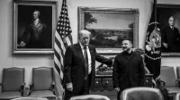President Donald J. Trump greets Ukrainian President Volodymyr Zelenskyy in the Roosevelt Room, Tuesday, July 28, 2026. (Official White House Photo by Daniel Torok)