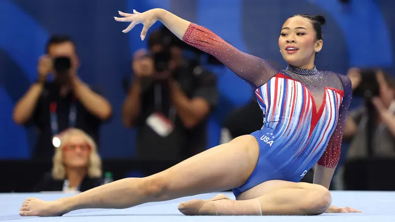 Sunisa Lee competes in the floor exercise on Day Two of the 2024 U.S. Olympic Team Gymnastics Trials at Target Center on June 28, 2024 in Minneapolis, Minnesota. Jamie Squire/Getty Images