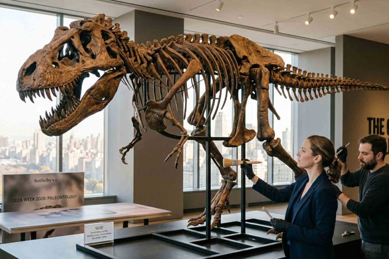 El esqueleto montado del Tiranosaurio rex Gus subastado en Sotheby's en Nueva York
