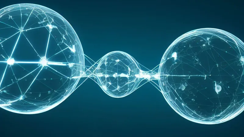 Modern digital spheres interconnected by glowing lines, showcasing a futuristic network concept.