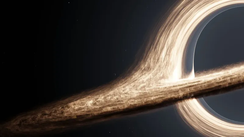 Dramatic CGI rendering of a black hole with swirling accretion disk.