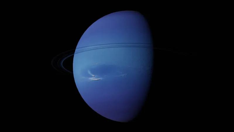 Stunning view of planet Neptune and its rings set against a dark space background.