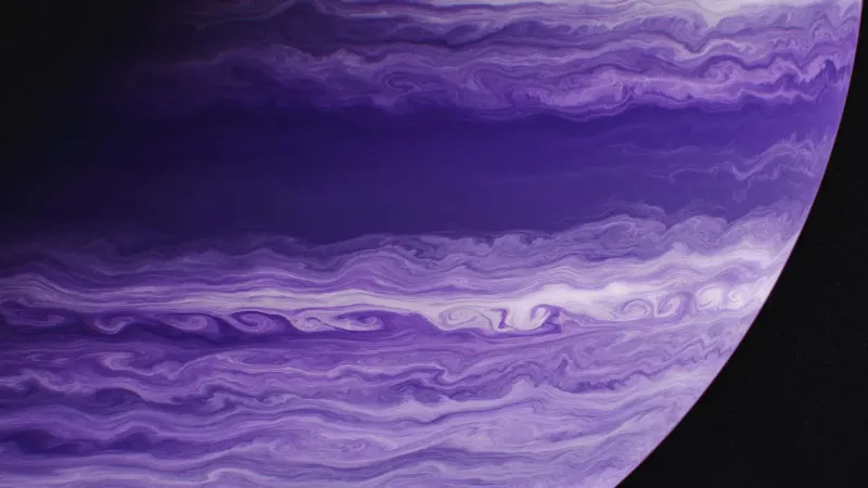 Abstract depiction of a swirling purple planetary atmosphere, resembling a gas giant.