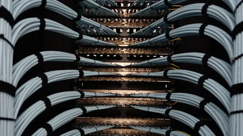 Cables de servidor de red organizados para una gestión eficiente de los datos.