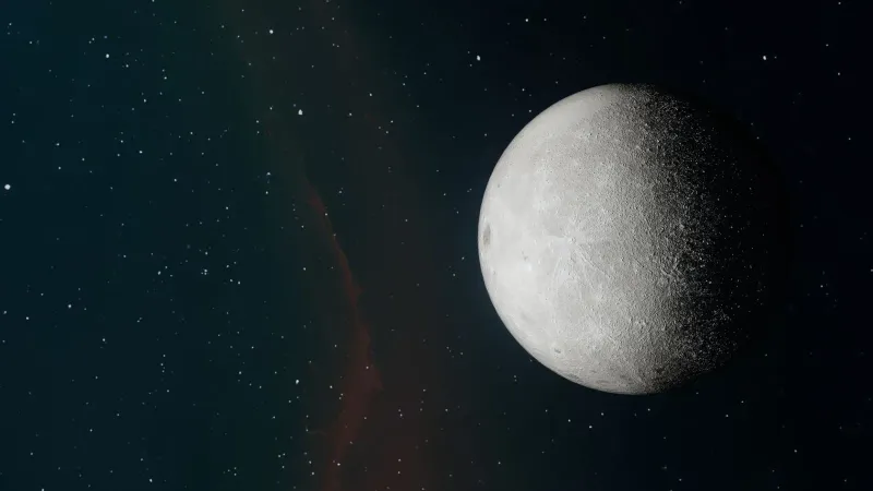 Detailed image of the moon's surface with a rich starry background in space.