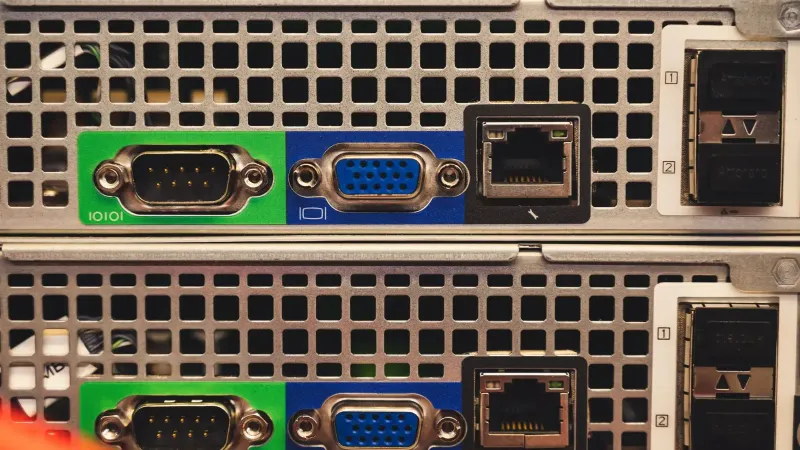 Detailed view of Ethernet and VGA ports on a server highlighting connectivity features.