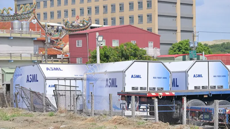 ASML main-deck Unit Load Device air cargo containers for transporting ASML machines, in Tainan