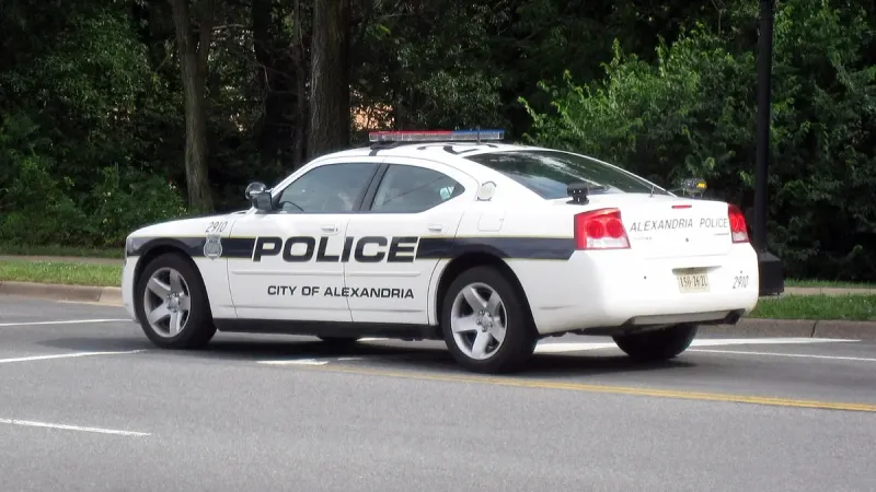 A City of Alexandria Dodge Charger police car equipped with mobile ANPR produced by ELSAG North America (Mobile Plate Hunter 900).