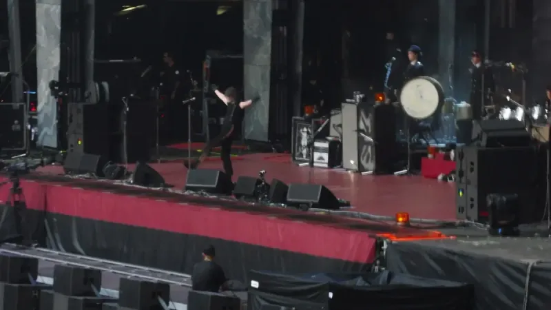 My Chemical Romance performing the theatrical 'Black Parade' element of their 'Love Live The Black Parade' concert at Wembley Stadium.