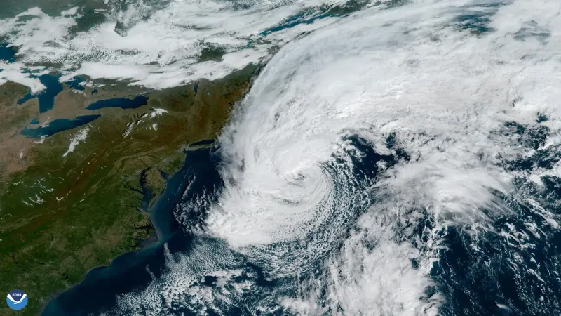 A GeoColor satellite image of Subtropical Storm Josephine via NOAA's GOES East (GOES-19) satellite on Oct. 22, 2026.