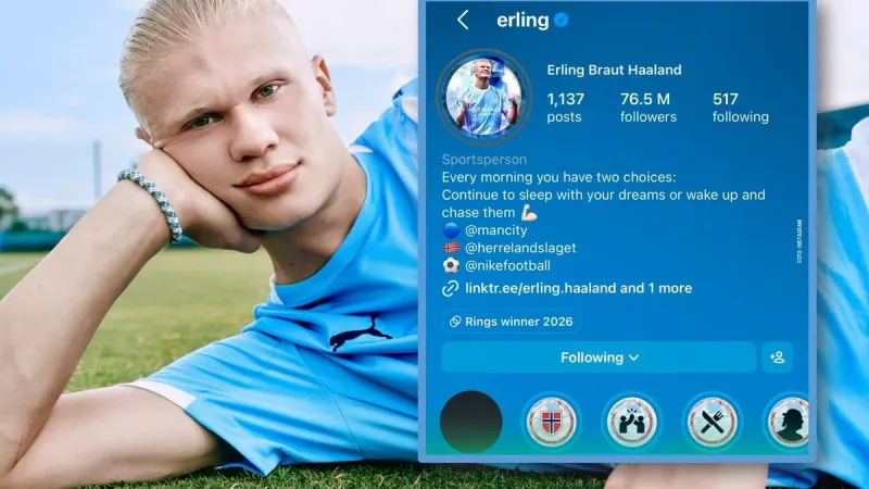 Erling Haaland amanece con su perfil de Instagram de color azul y un aro plateado ¿por qué? imagen del post