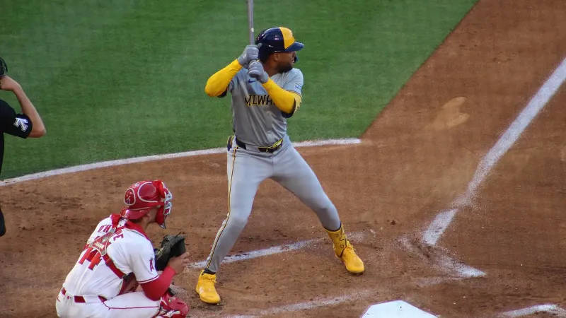 Jackson Chourio in the batter's box in Anaheim.