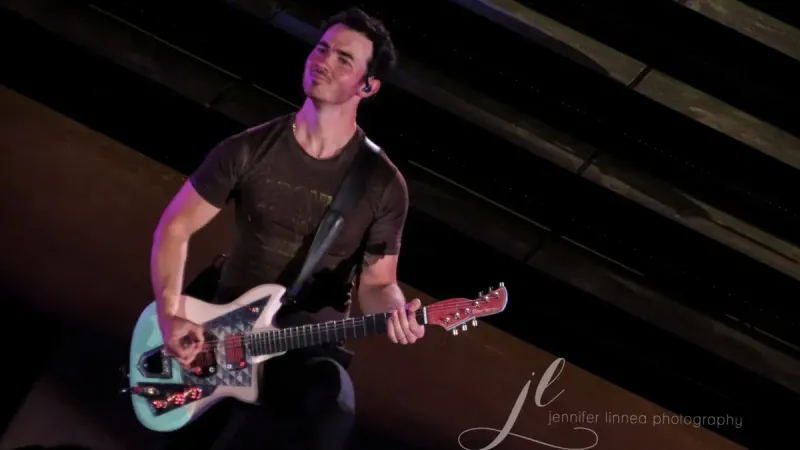 Kevin Jonas of the Jonas Brothers performing at Red Rocks Amphitheater on September 5, 2021.