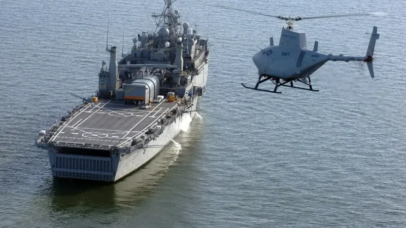 USS Nashville LPD-13 with Fire Scout