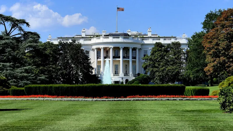 South façade of the White House, the executive mansion of the President of the United States, located at 1600 Pennsylvania Avenue in Washington, D.C.