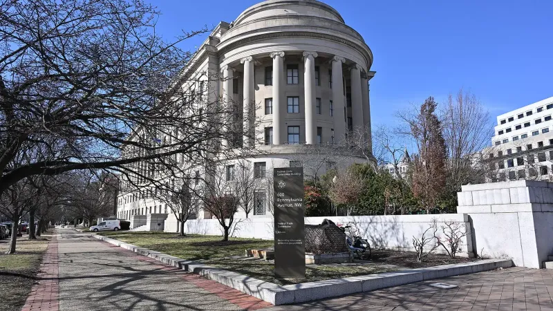 The Federal Trade Commission building is located on a triangle of land bounded by Pennsylvania Ave, Constitution Ave, and 7th St NW.