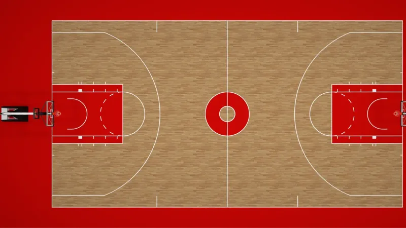 Vista superior de la perspectiva de la cancha de baloncesto de la NBA