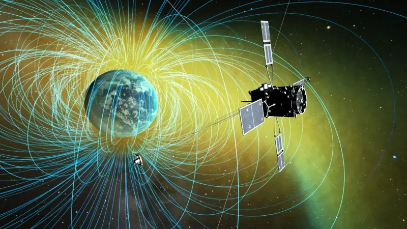 Artist's rendering of the ERG satellite on orbit (c) ISAS/JAXA
