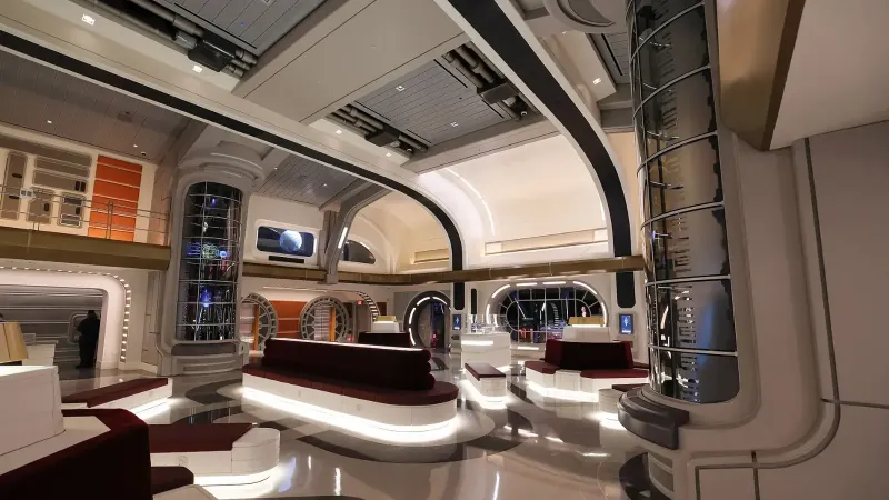The atrium of the Star Wars: Galactic Starcruiser at Walt Disney World Resort.