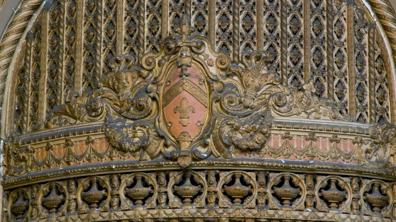 Title: Interior architectural details of the Fox Warfield Theatre, a 2,300 seat music venue located at 982 Market Street in San Francisco, California Physical description: 1 photograph