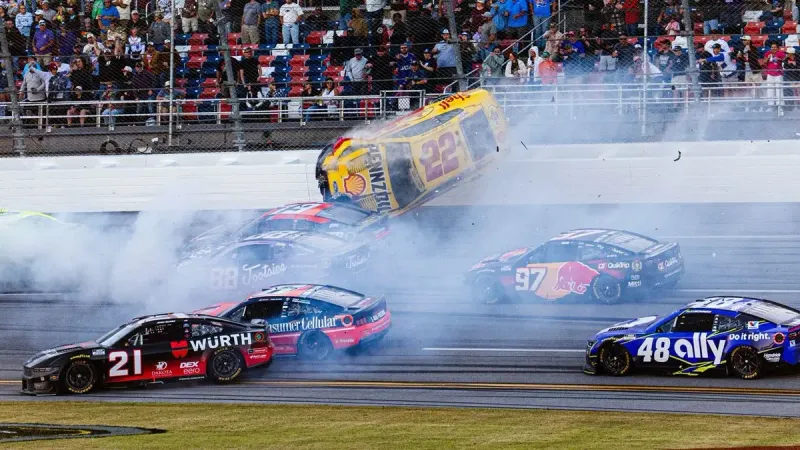 Joey Logano flips at Talladega.