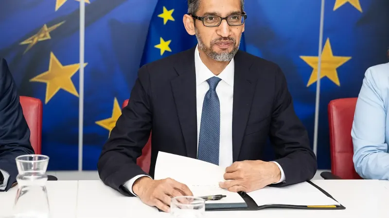 Sundar Pichai, durante la reunión de la Comisión Europea en Bruselas, Bélgica.