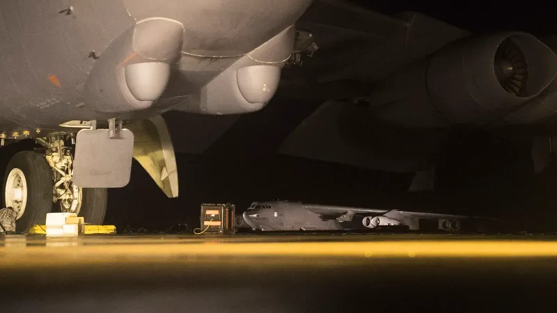 Two B-52H Stratofortresses are parked after arriving from Barksdale Air Force Base, Louisiana, to RAF Fairford, England, Oct.