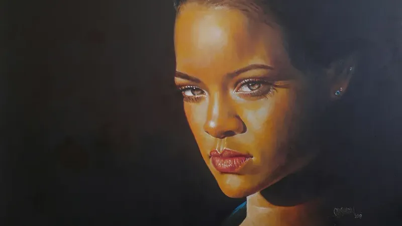 Oil portrait painting of Rihanna by Rajasekharan