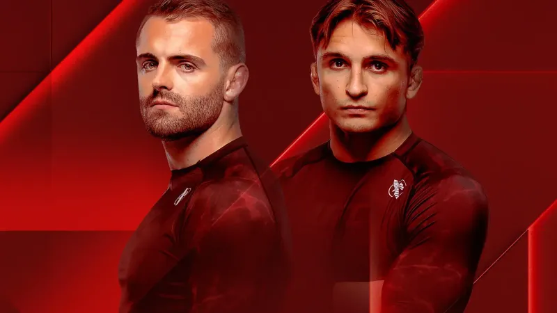 UFC BJJ athletes William Tackett and Jay Rodriguez side by side over a red background
