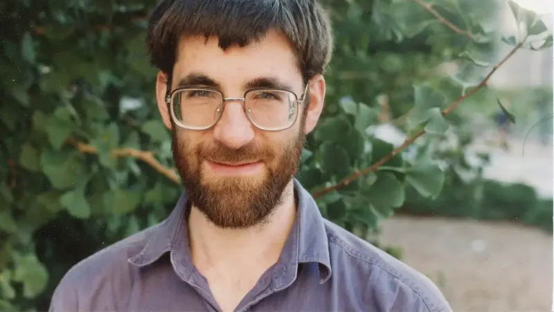Richard Borcherds at Berkeley, California in 1993 (accidentally left a hairpiece while scanning, seen at right).