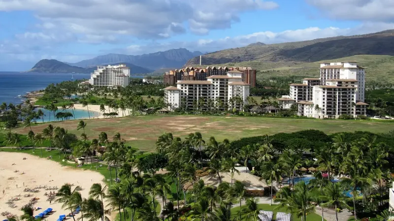 Four Season Hotel Ko Olina, Aulani , and Ko Olina Beach Beach Villas from the Marriott Ko Olina Beach Club in Ko Olina, Hawaii.